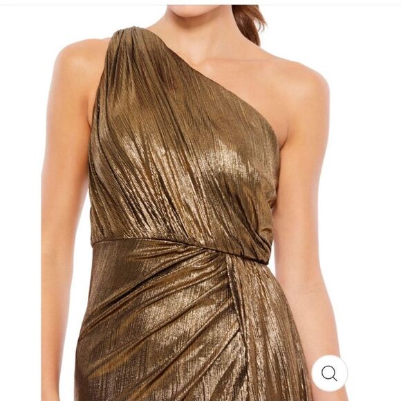 NWT Mac Duggal 26537 Draped One Shoulder Grecian Metallic Gown Dress  Gold Sz 10 - Picture 2 of 8